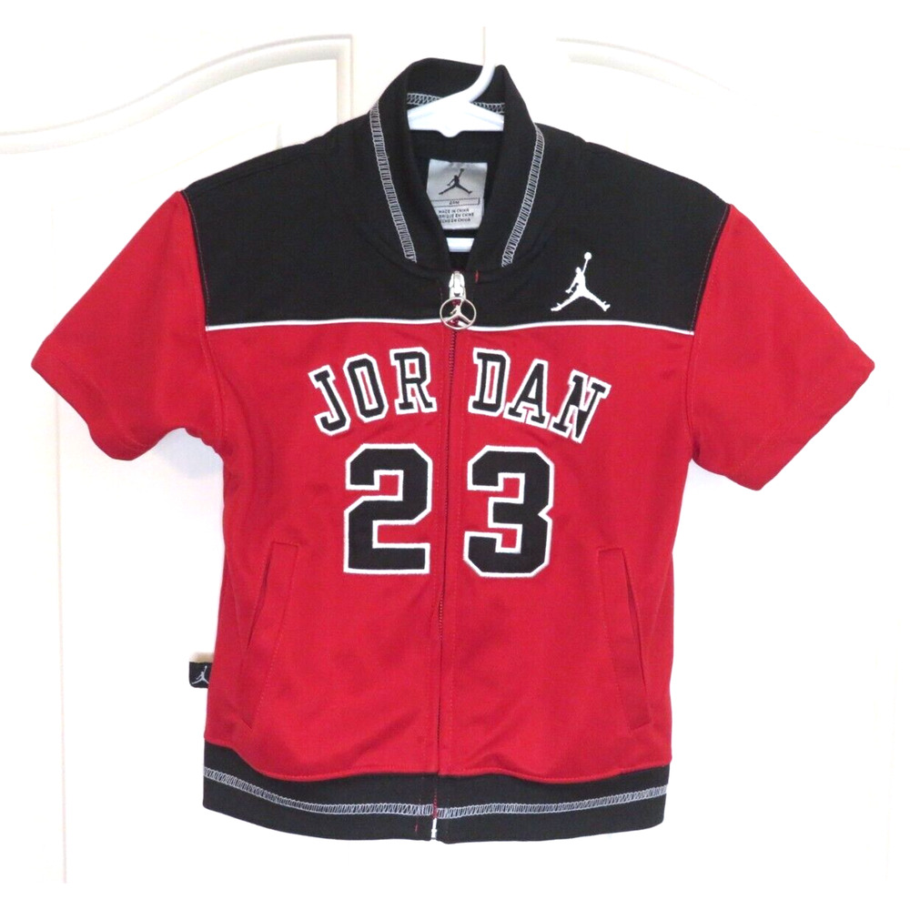 Jordan #23 Baby Boys Jacket Short Sleeve Zip Red Black Basketball 24 Mo. Toddler